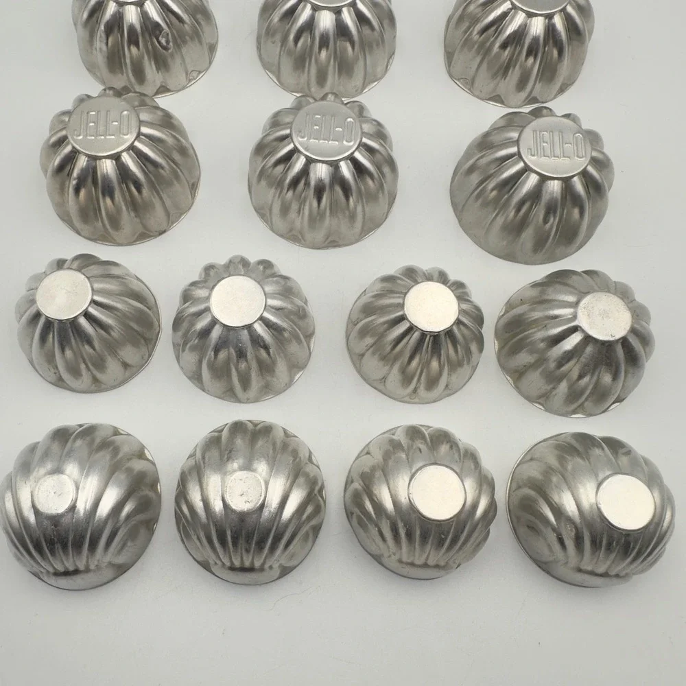 Vintage Jell-O Aluminum Gelatin Molds Mixed Set of 15 Fluted Scalloped Silver